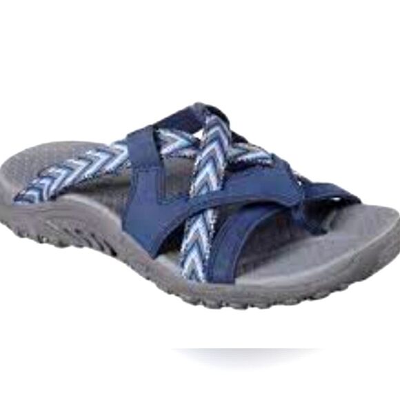 Skechers Women's Reggae-Soundproof-Thong Slide Multi-Strap Sandal- Blue, Size 8 - Picture 1 of 10